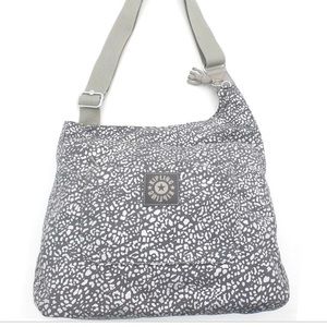 Kipling live light Grey White Print Delilah Nylon Crossbody Handbag Purse